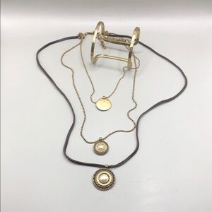 Lucky brand bundle layered necklace + cut out cuff bracelet boho statement.